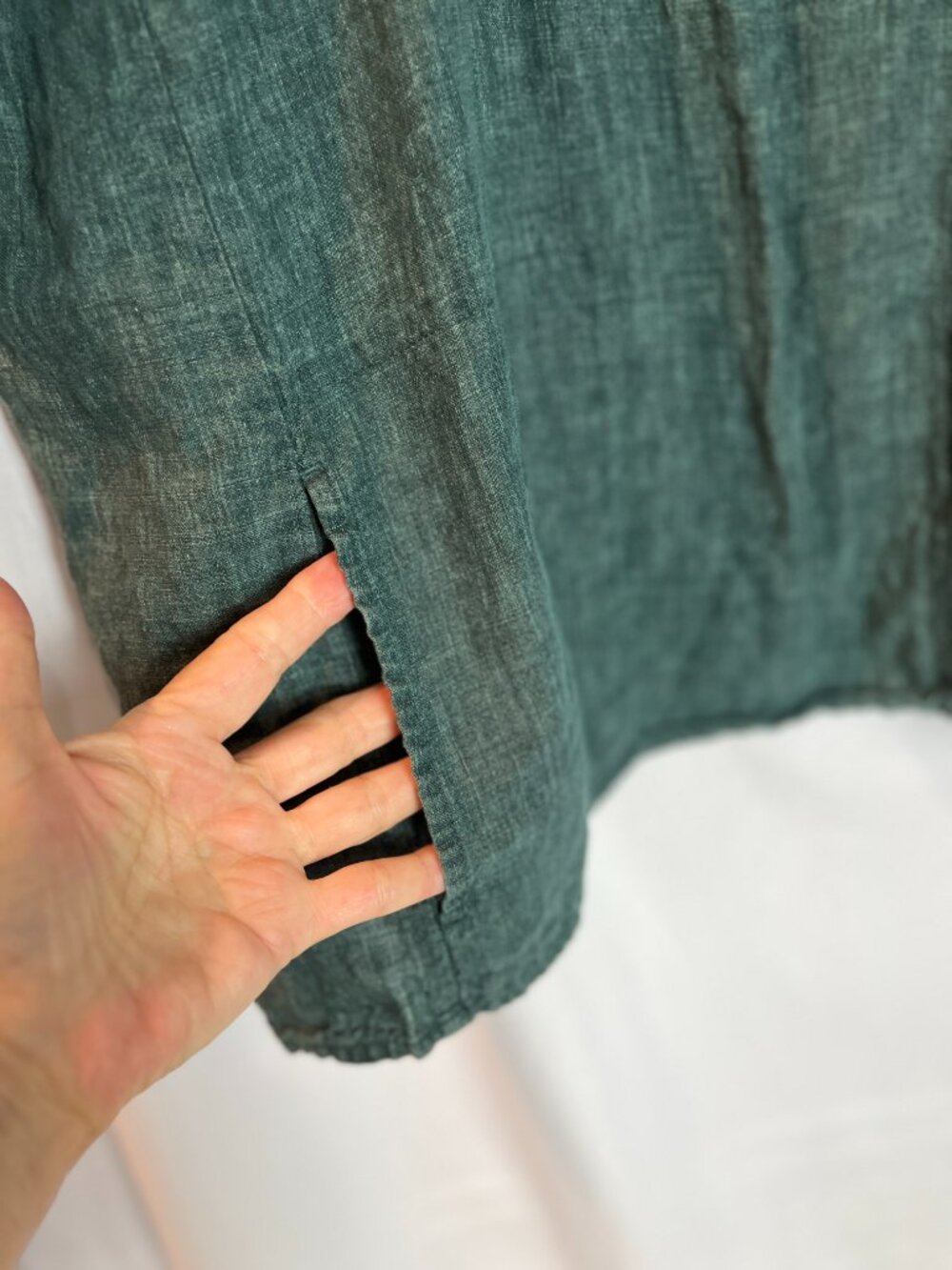 Eileen Fisher Forest Green Textured Short-Sleeve Boxy Top - Picture 4 of 8